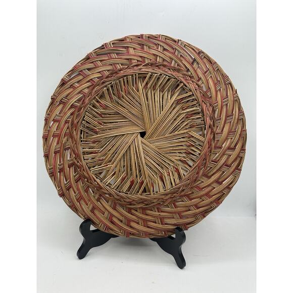 Rare Vintage Boho Red And Brown Rattan Wicker Reed Basket Decor - Picture 6 of 7